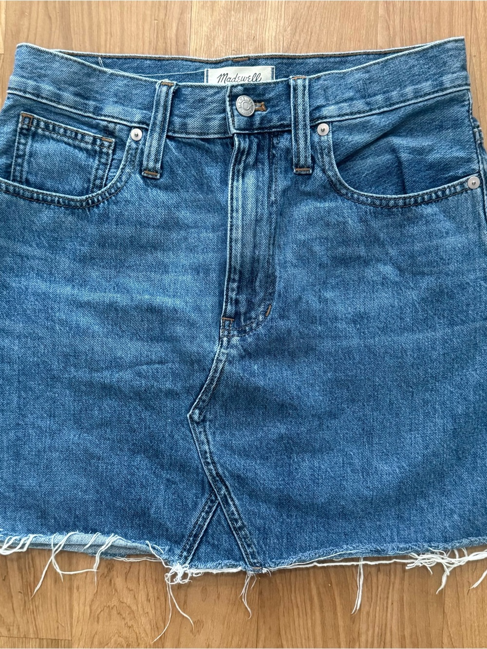 Madewell Light Blue Denim Skirt Label Detail